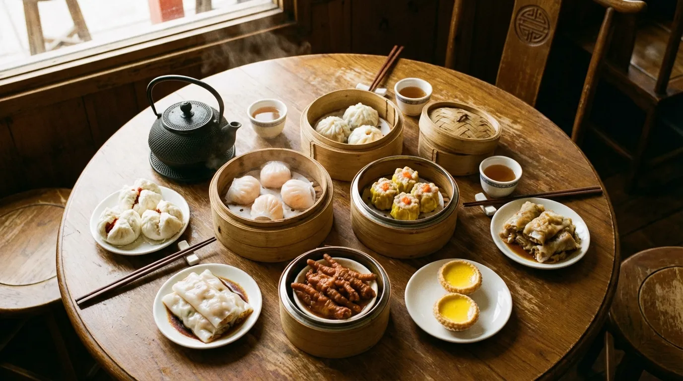 Gedämpfte Dim Sum Klassiker im Bambuskorb